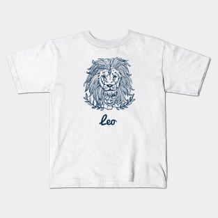 Leo Zodiac Horoscope Lion Faces with Flower Sign and Name Kids T-Shirt